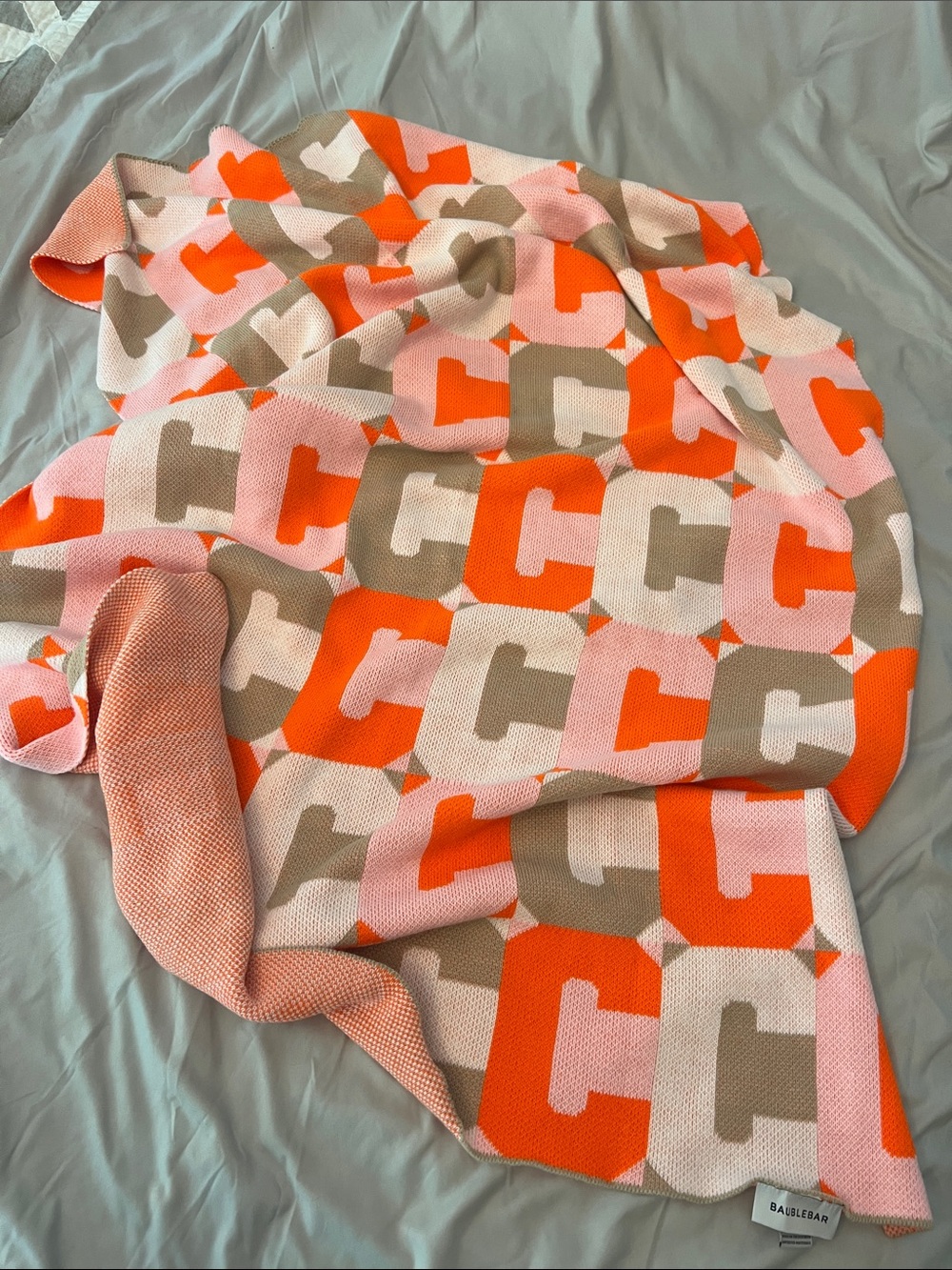 BaubleBar Pink, Orange & Tan Geometric Knit Throw